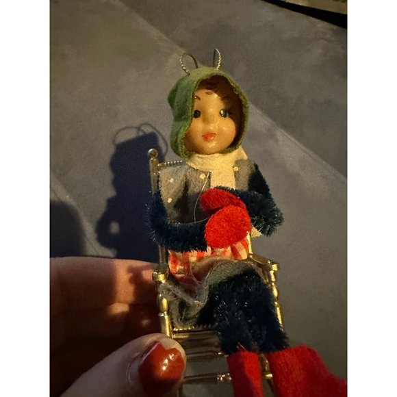 Vintage Christmas Pixie Elf in rocking chair ornament - Picture 7 of 8